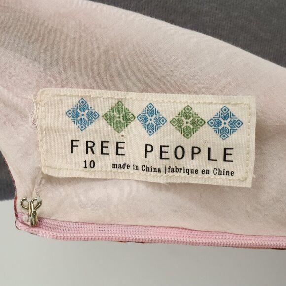 Free People Dress Womens 10 Maxi Ivory Red Pink Floral Lace Trim Lined Chiffon - Picture 3 of 13